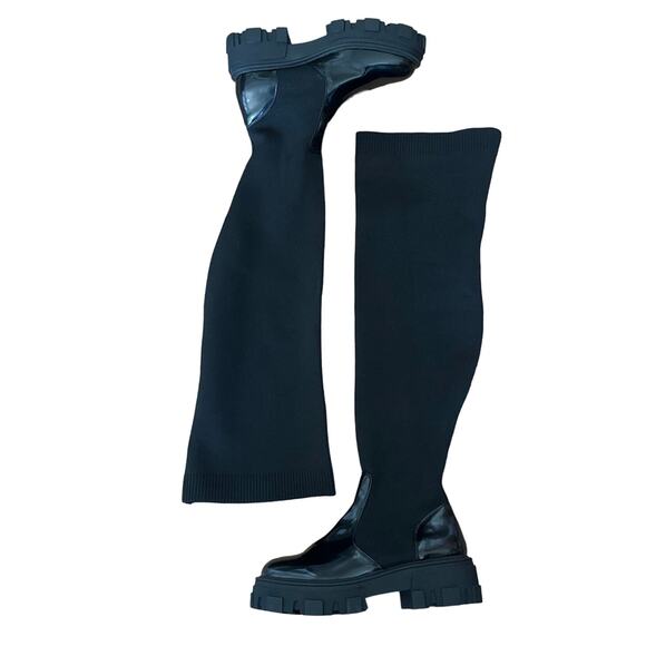 NWOT ASOS DESIGN Kimmy flat chunky over the knee boots 28” tall in black size 11 - Picture 5 of 12